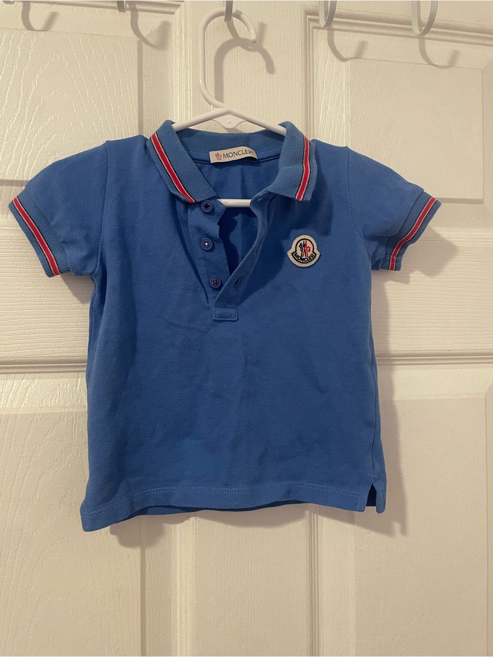 Moncler Kids Bright Blue Polo with Red & White Trim
